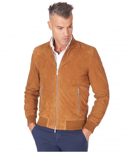 Men's Natural Tan Suede Leather Jacket