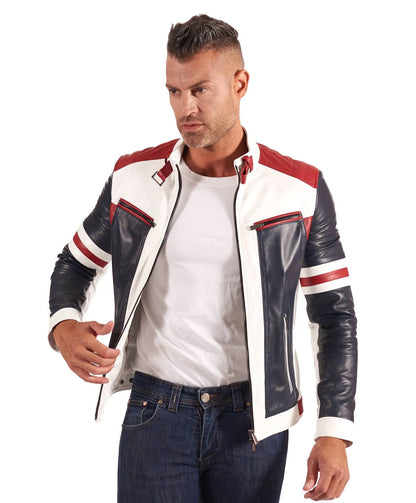 Men's Multi Color Biker Leather Jacket