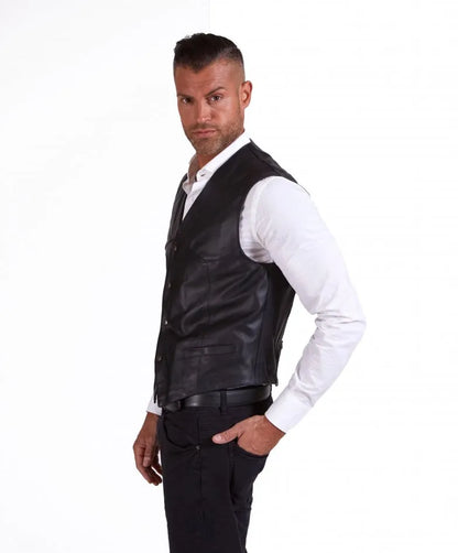 Men's Classic Black Real Leather Vest - Frozva