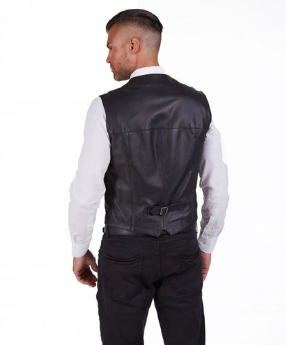 Men's Classic Black Real Leather Vest - Frozva