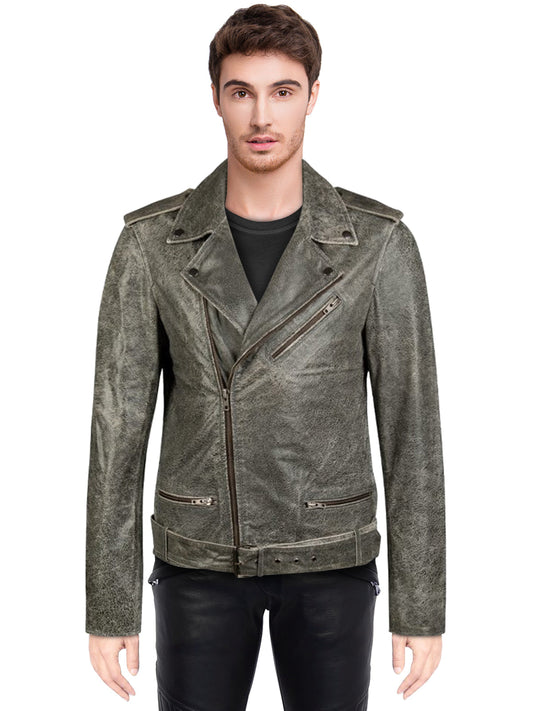 Men's Grey Coffel Leather Jacket