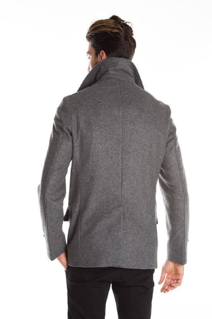 Men Grey Long Pea Coat - Frozva