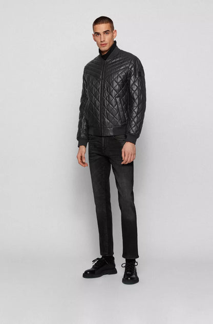 SLIM FIT QUILTED JACKET IN WAXED LEATHER