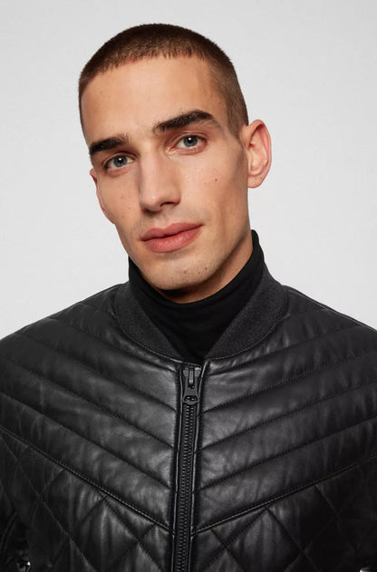 SLIM FIT QUILTED JACKET IN WAXED LEATHER