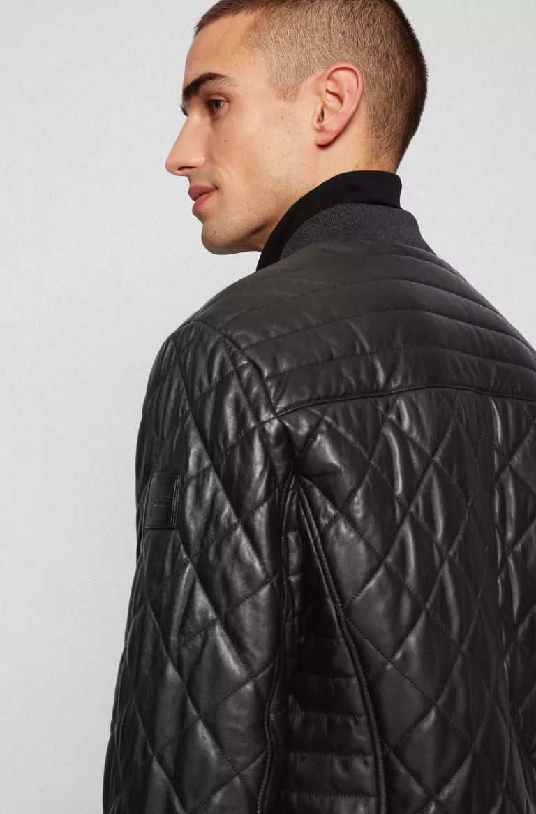 SLIM FIT QUILTED JACKET IN WAXED LEATHER