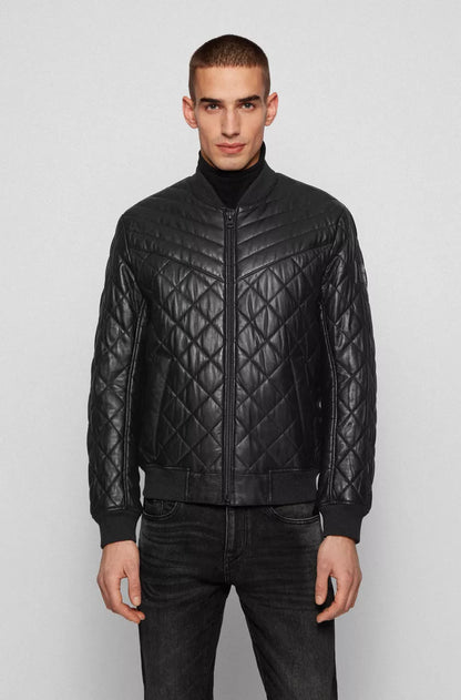 SLIM FIT QUILTED JACKET IN WAXED LEATHER