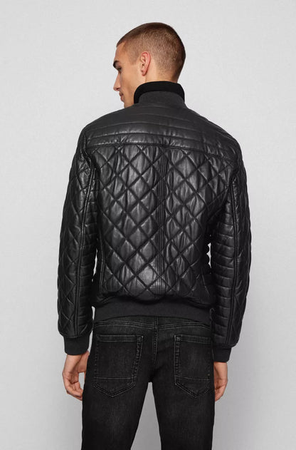 SLIM FIT QUILTED JACKET IN WAXED LEATHER