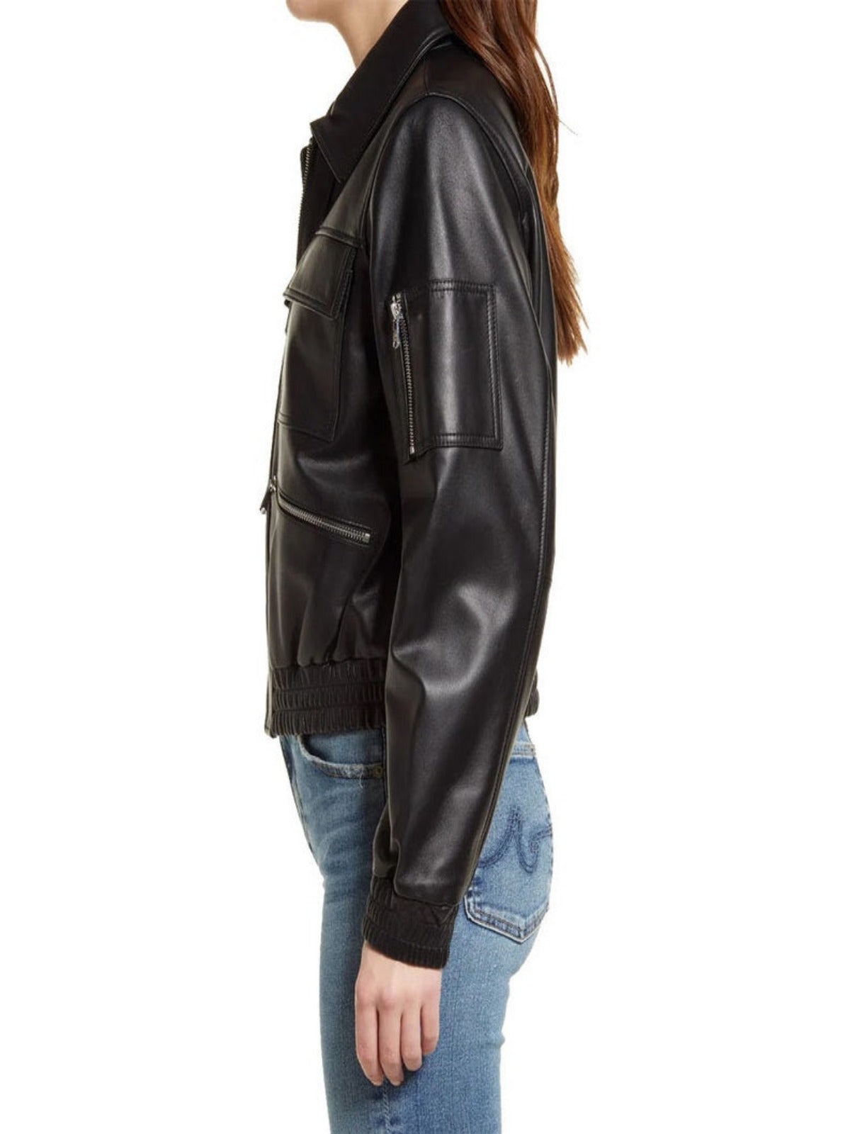 Black Women's Leather Bomber Jacket