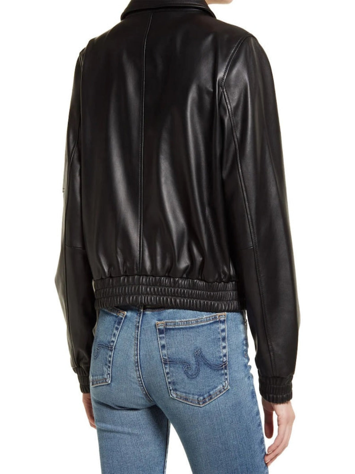 Black Women's Leather Bomber Jacket