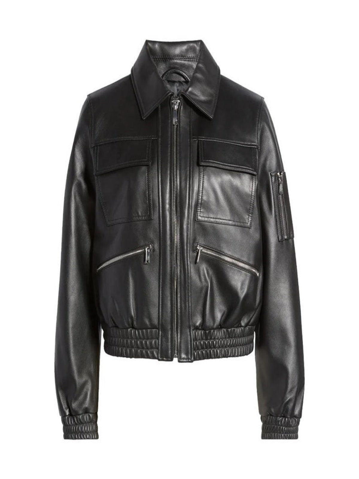 Black Women's Leather Bomber Jacket