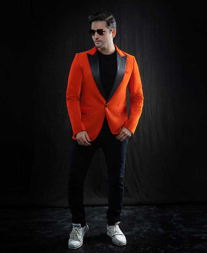 Mens Black Peak Lapel Orange Sports Coat