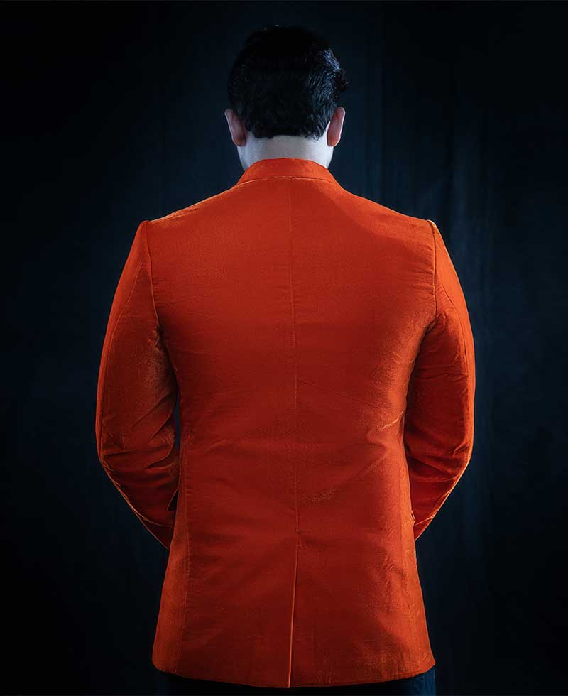 Mens Black Peak Lapel Orange Sports Coat