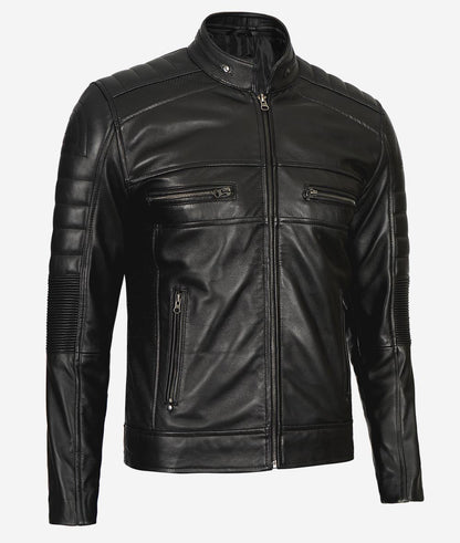 Mens Black Cafe Racer Leather Jacket