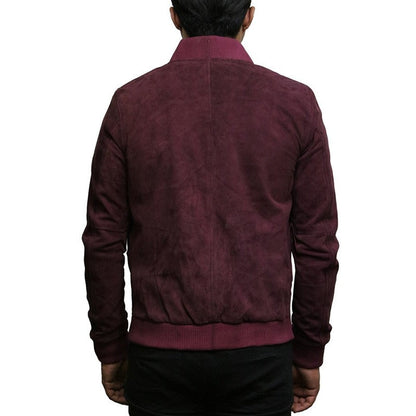 Men's vintage burgundy goatskin leather jacket