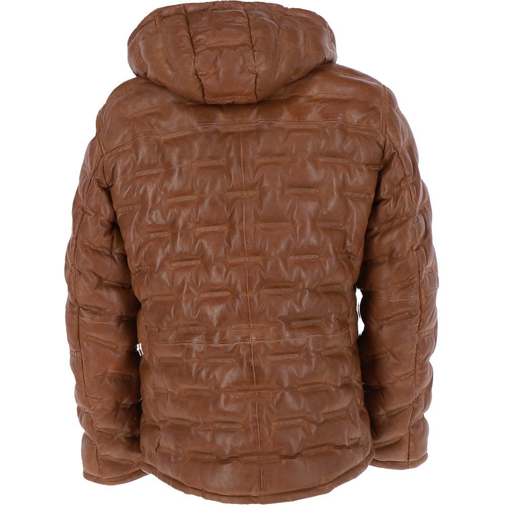 Men's Leather Detachable Hood Puffer Jacket