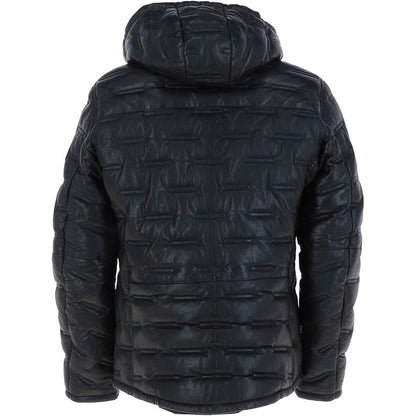 Men's Leather Detachable Hood Puffer Jacket