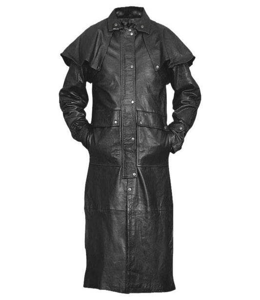 Mens Stylish Dark Black Leather Trench Coat