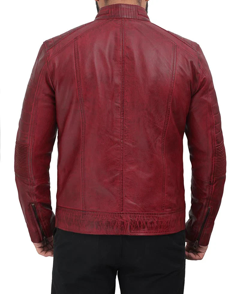 Men's Cafe Racer Distressed Red Leather Jacket