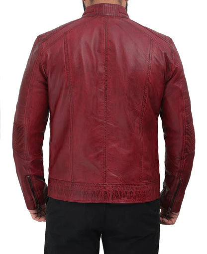 Men's Cafe Racer Distressed Red Leather Jacket