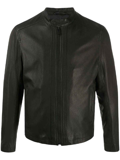 Men Biker Wood Brown Leather Jacket