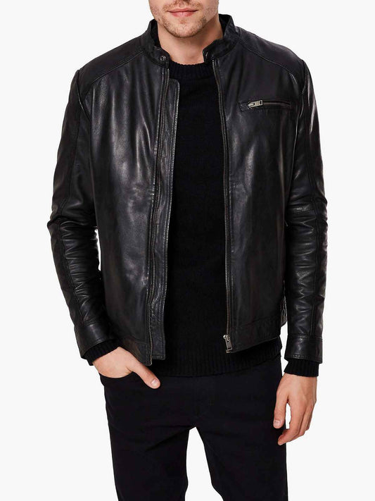 Classic Biker Puar Leather Jacket For Men