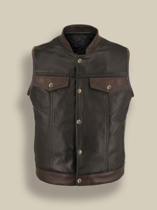 Men Black Two Tone Biker Leather Vest - Frozva.com