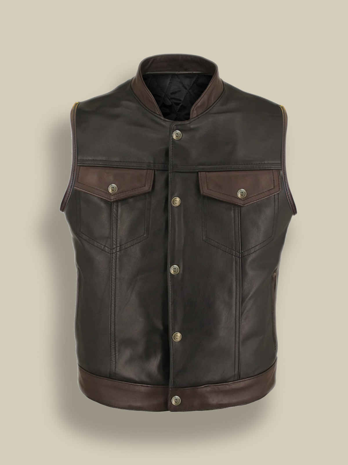 Men Black Two Tone Biker Leather Vest - Frozva.com