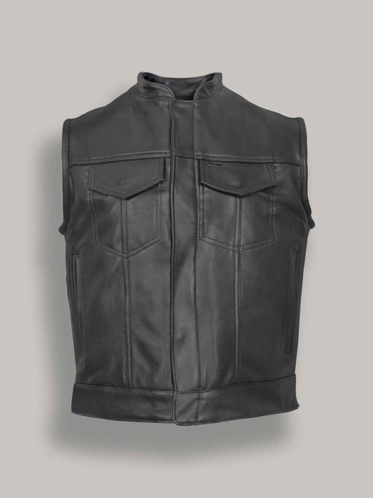 Men Black Leather Vest - Frozva.com