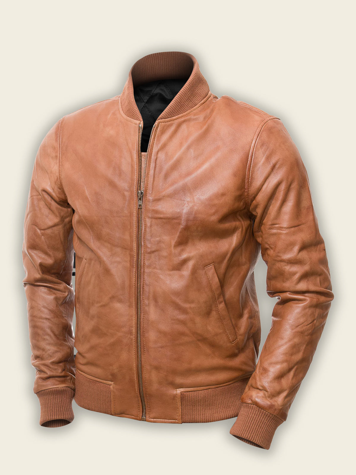 Men Brown Bomber Leather Jacket – Frozva