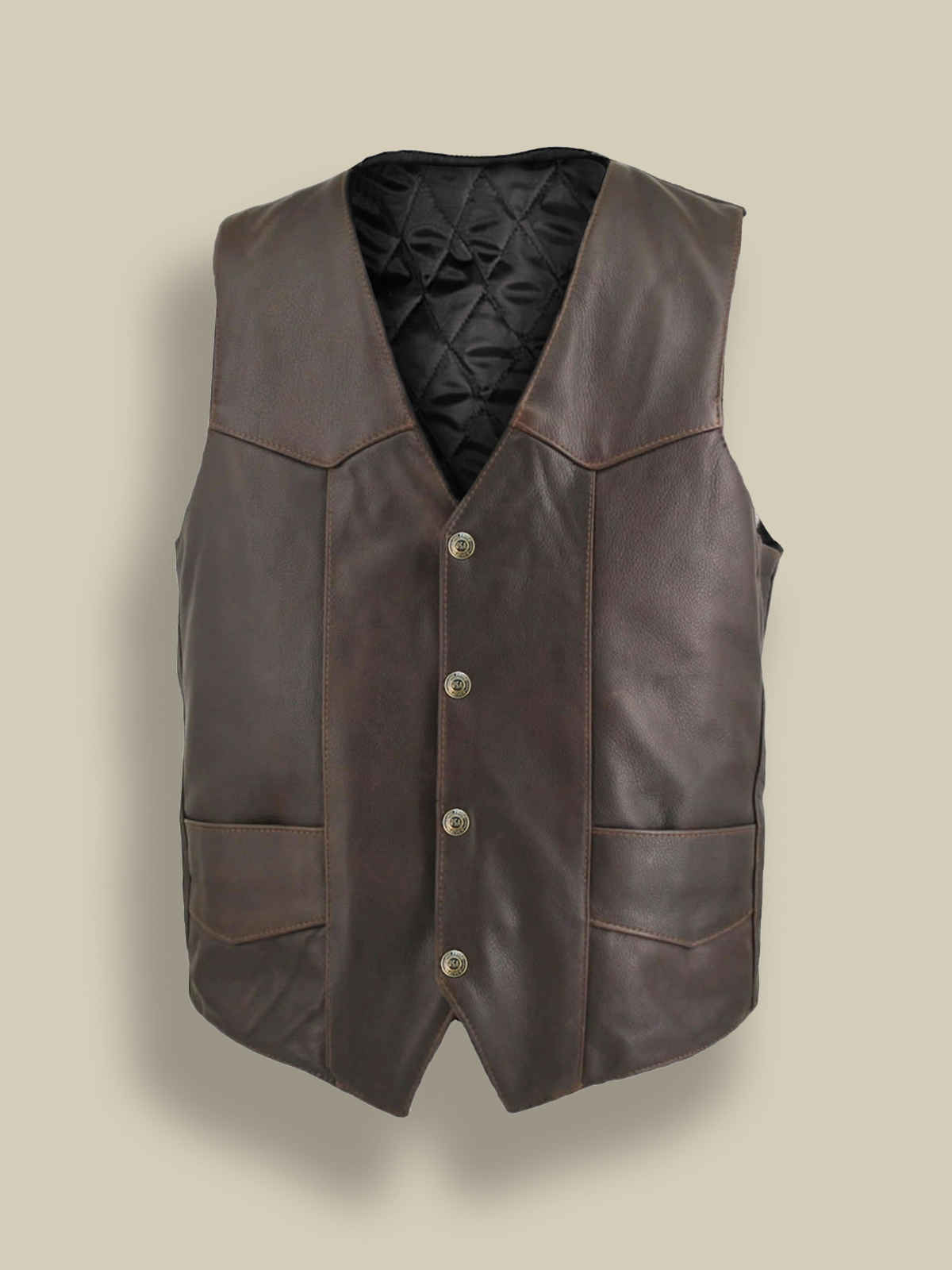 Men Brown Classic Biker Vest - Frozva.com