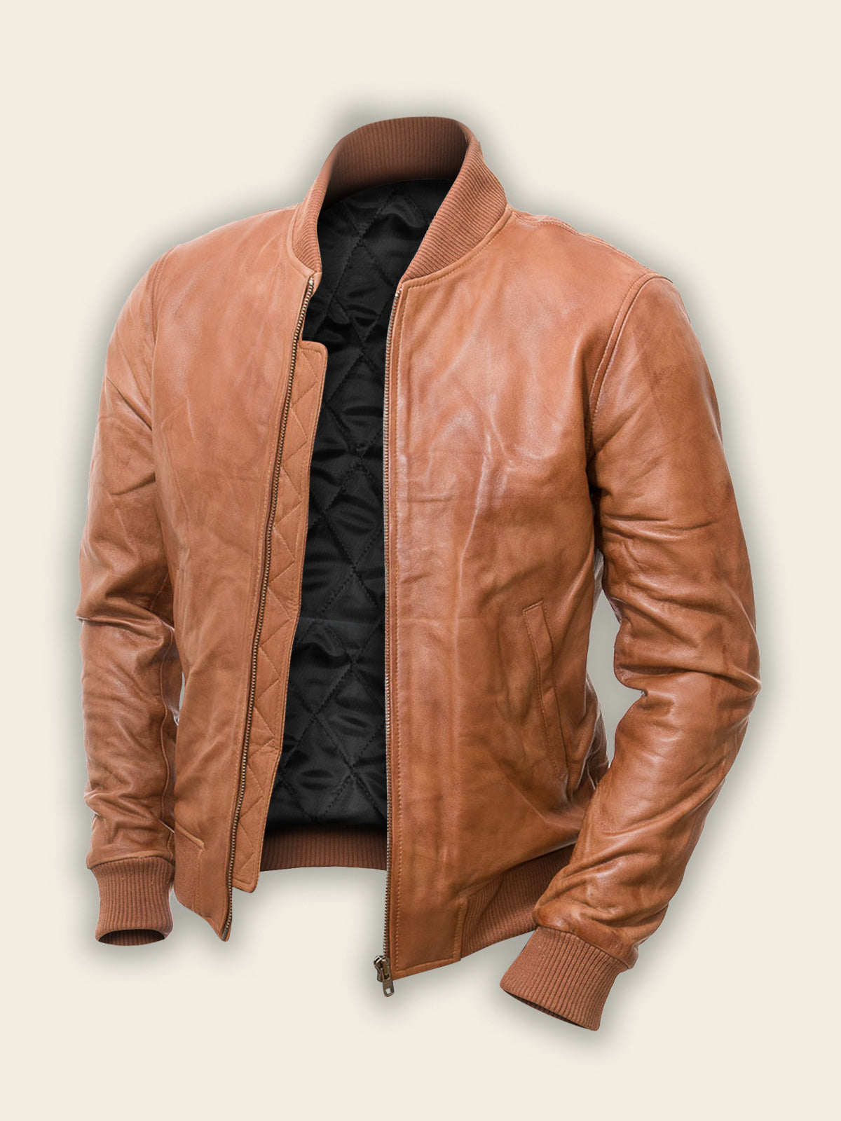 Men Brown Bomber Leather Jacket – Frozva