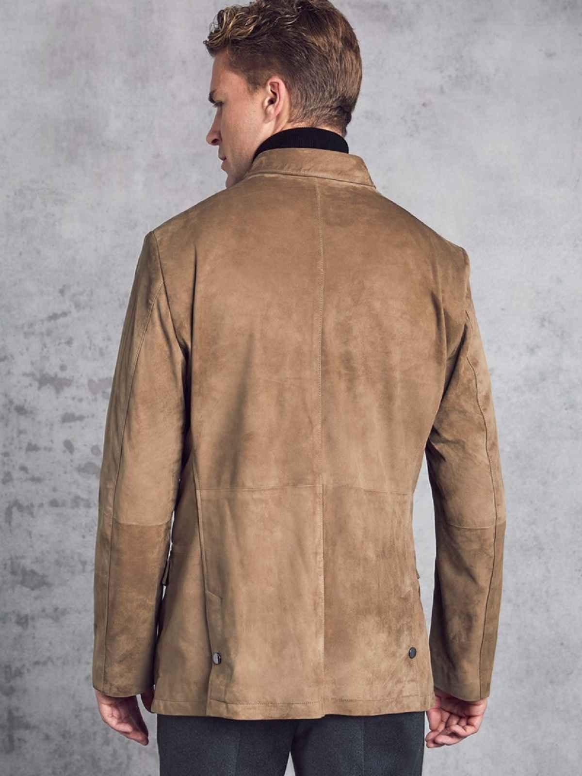 Men Taupe Brown Suede Jacket