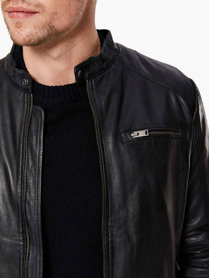 Classic Biker Puar Leather Jacket For Men