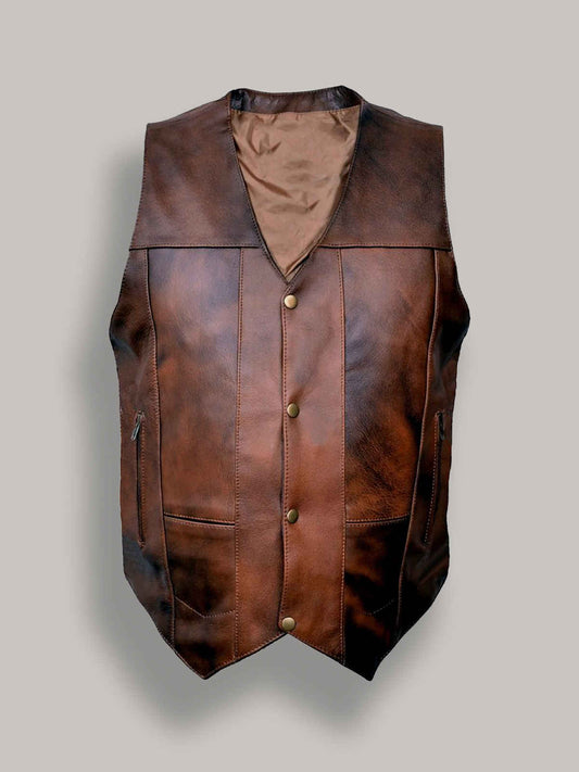 Men Distressed Brown Leather Vest