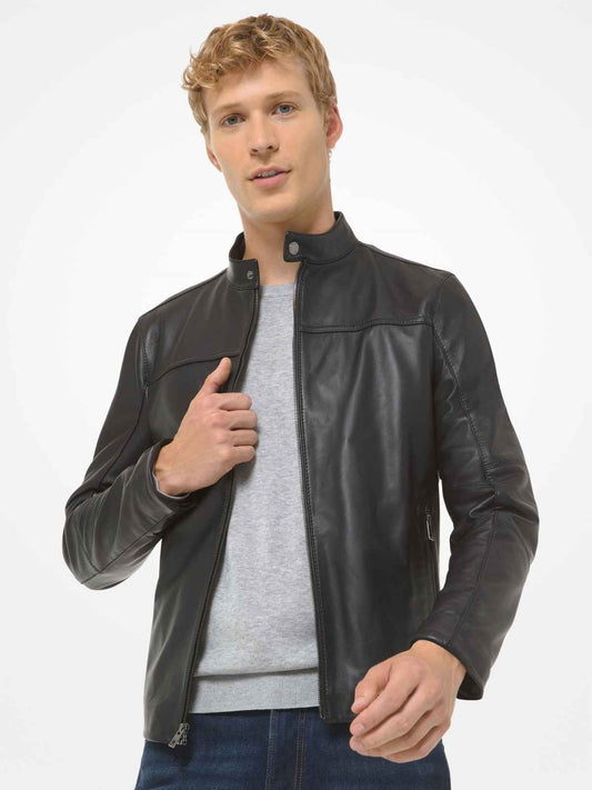 Men Racer Biker Simple Leather Jacket