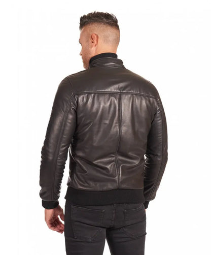 Black nappa lamb leather bomber jacket