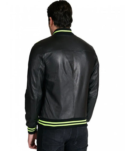 Black Real Leather Bomber Jacket for Men