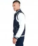 Men's Dark Blue and White Varsity Jacket