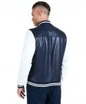 Men's Dark Blue and White Varsity Jacket