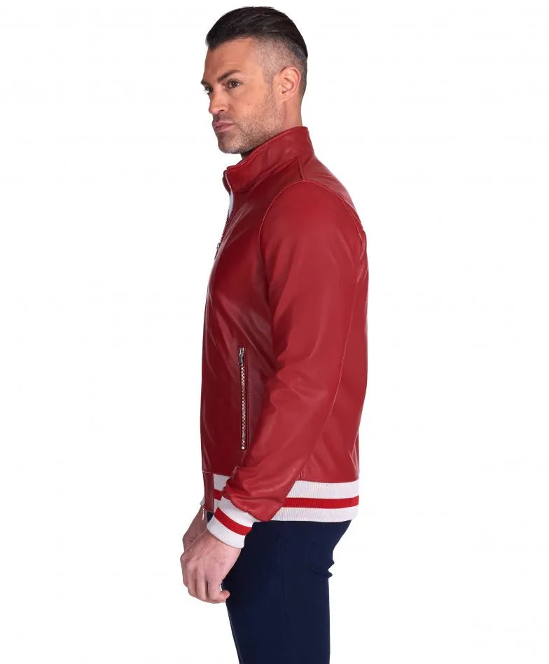 Men's Authentic Red Bomber Leather Jacket