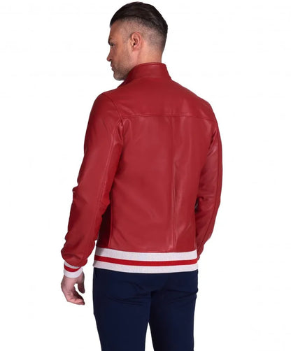 Men's Authentic Red Bomber Leather Jacket