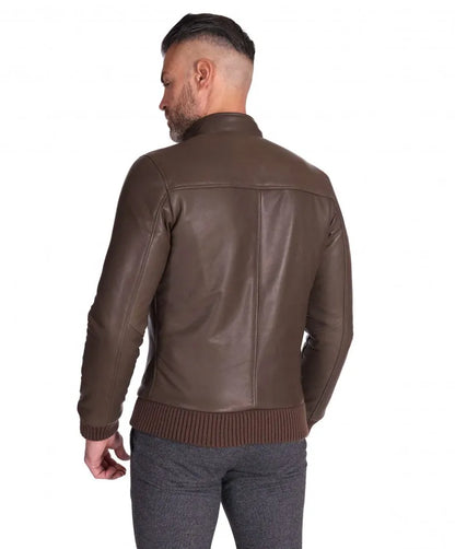 Taupe natural leather bomber jacket vintage aspect – Frozva