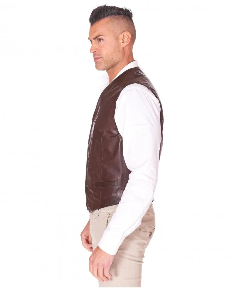 Men's Classic Brown Real Leather Vest