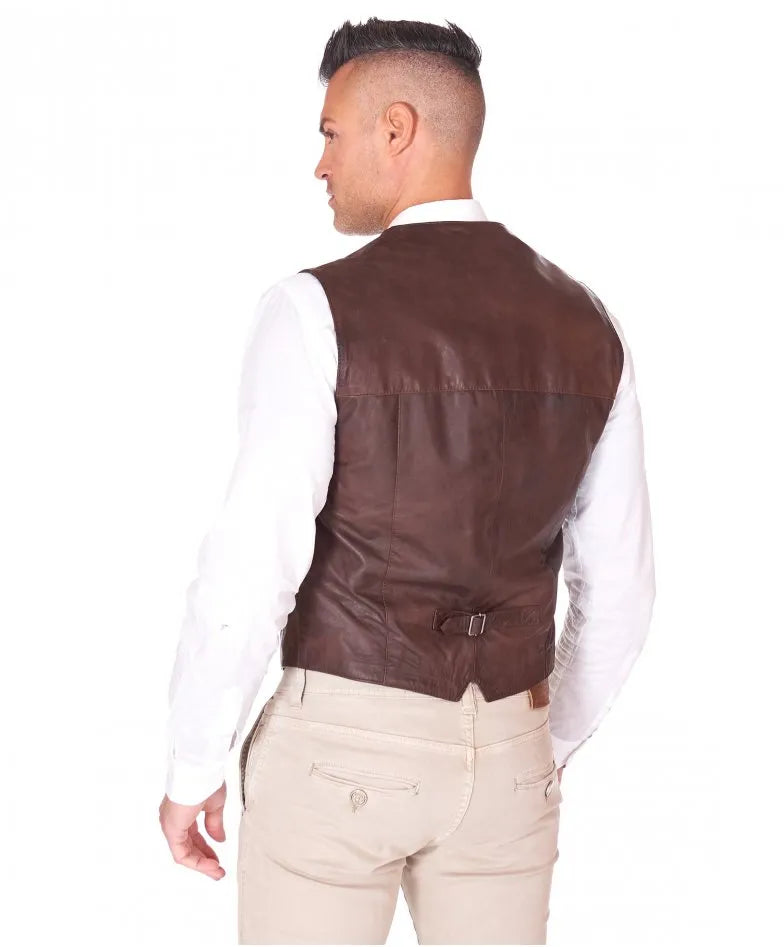 Men's Classic Brown Real Leather Vest