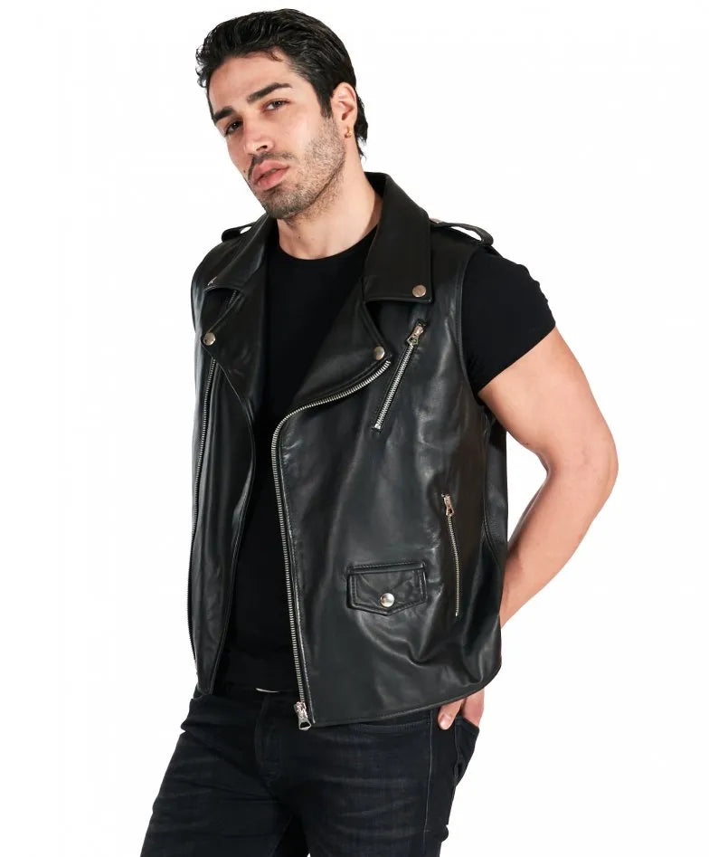 Mens Black Perfecto Biker Leather Vest - Frozva