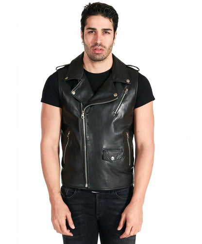 Mens Black Perfecto Biker Leather Vest - Frozva