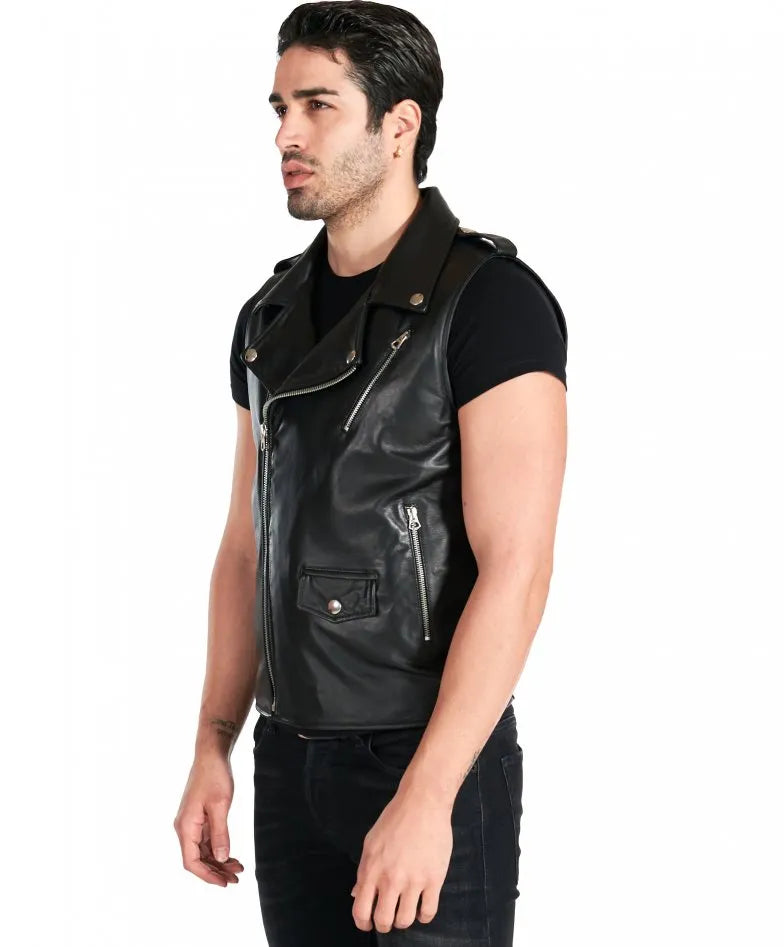 Mens Black Perfecto Biker Leather Vest - Frozva