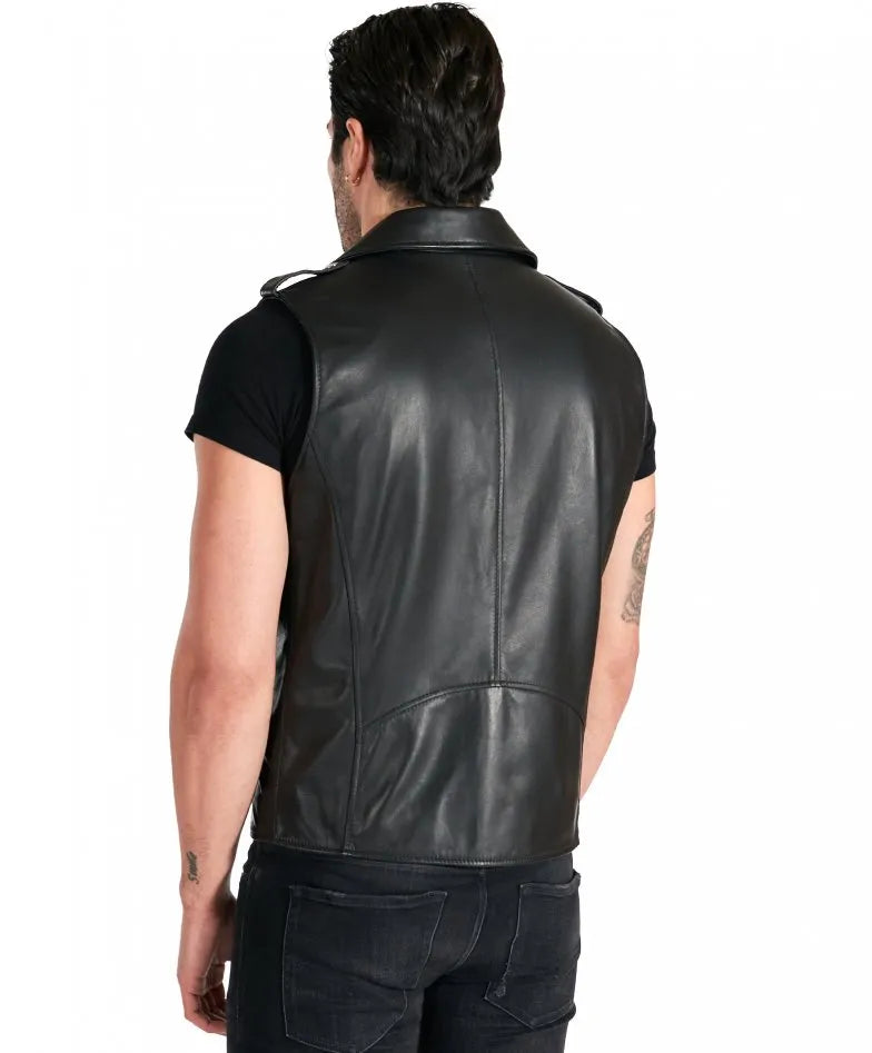 Mens Black Perfecto Biker Leather Vest - Frozva