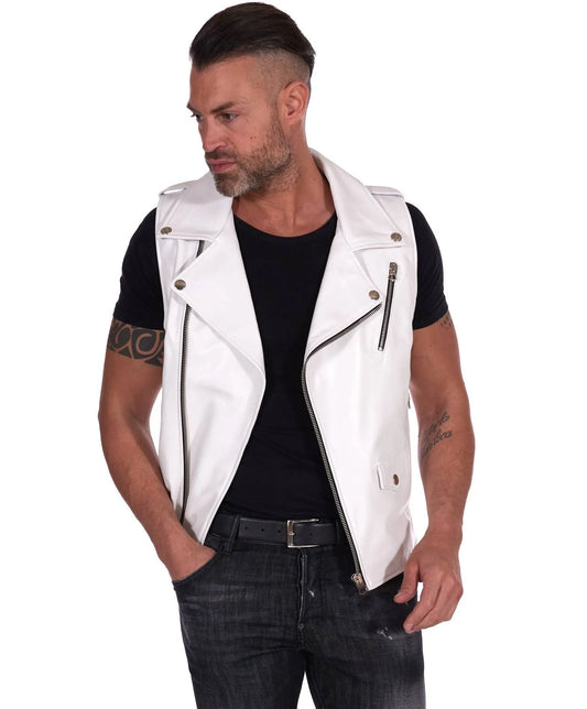 Mens White Perfecto Biker Leather Vest