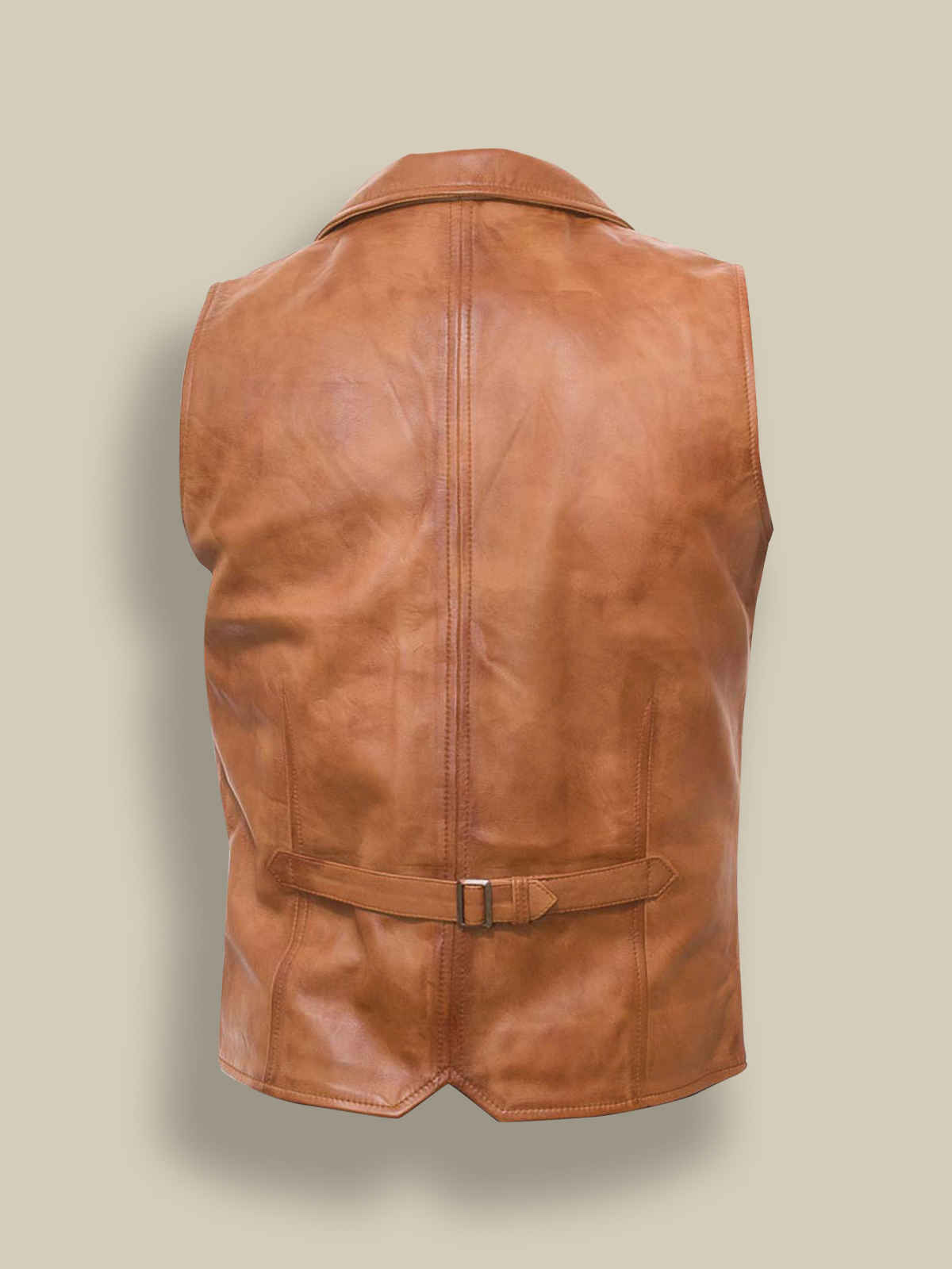 Men Tan Brown Vest - Brown Leather Vest